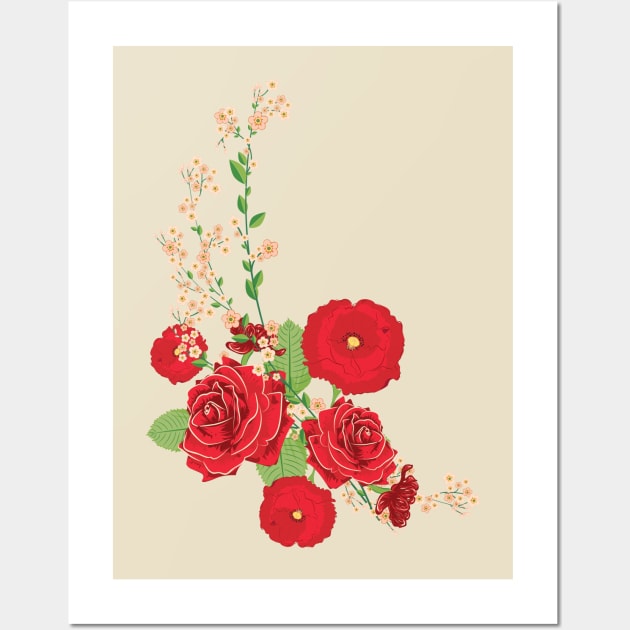 Red Roses and Poppies Ornament Wall Art by AnnArtshock